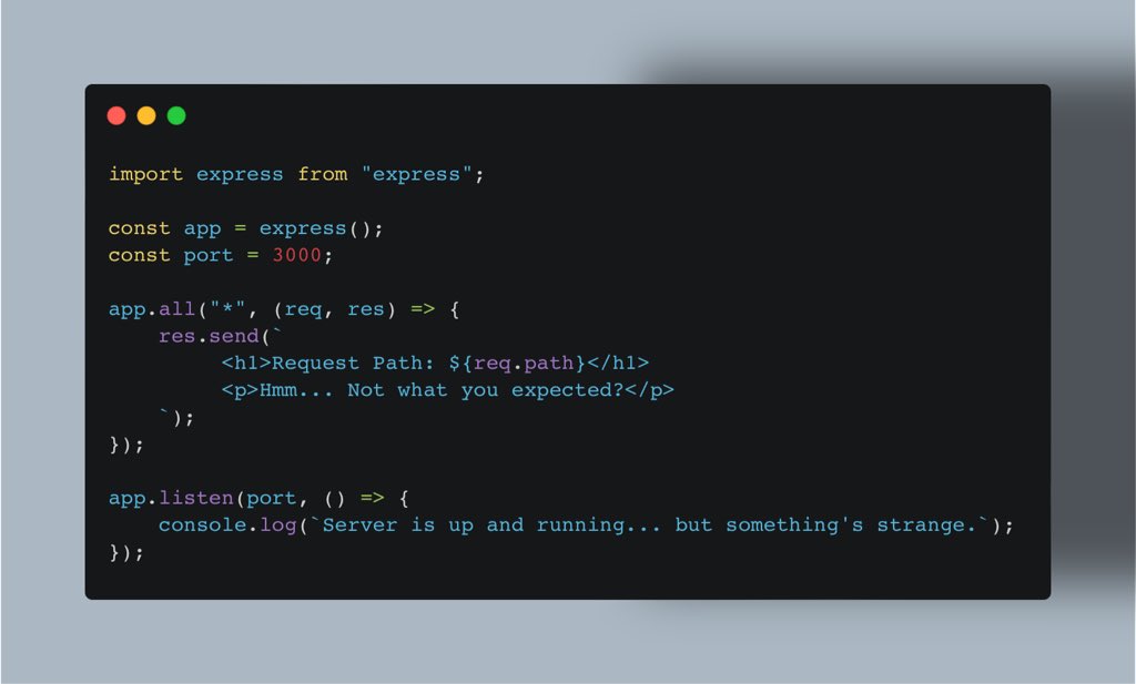 olamilTechLife's tweet image. Daily Code mystery🥸 What is happening in this code?💡
This is for the Backend Developers: 🔍 Can you figure this out? 🔍
~This is a basic express server but with a twist~
#BackendDevs #expressjs #Nodejs #codingMystery