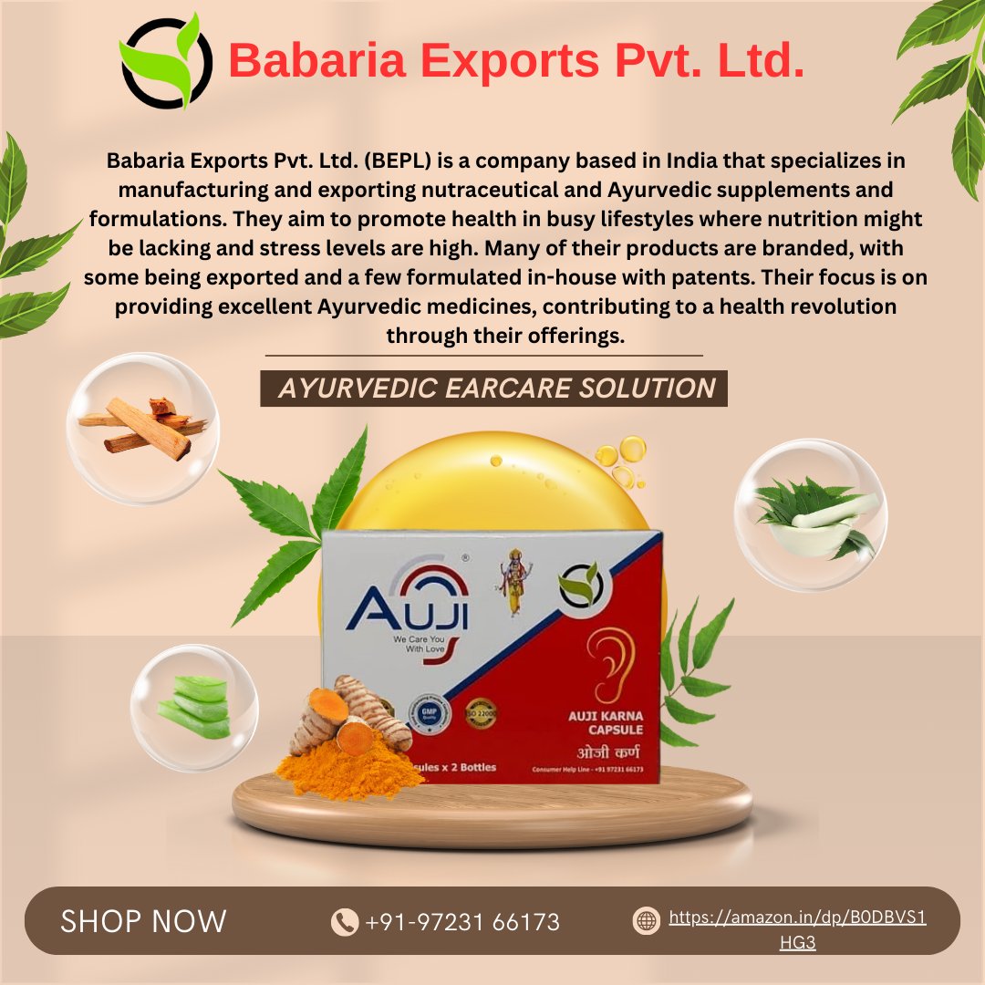 BabariaExports's tweet photo. Ayurvedic Earcare Solution....
From: Babaria Exports Pvt. Ltd.

Available on Amazon, YouTube & all social media Platforms...
Cash On Delivery is Available only on the Website and Amazon...
Website: https://t.co/jhHv9BHAcx
Amazon: https://t.co/IBhXxHJePb
Contact Us: +91-97231 66173

#auji #aujikarna #aujikarnaearmedicine #Babaria #babariaexports #babariaexportspvtltd #EARCARE #earcaretips #earpain #earpainrelief #hearingloss #medicine #earmedicine #Tinnitus #tinnitustreatment #tinnitusmedicine #tinnitushelp #TinnitusRelief #tinnitusproblem #tinnituslife #ayurveda #ayurvedic #ayurvedicmedicine #ayurvedicdoctor #ayurvedictreatment #ayurvedicearmedicine #ayurvedicproducts #ayurvediclifestyle