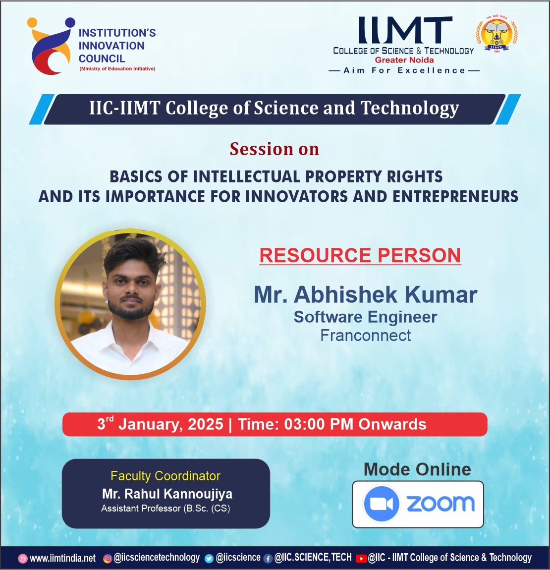 IicScience's tweet photo. IIC-IIMT College of Science & Technology is Organizing a Session on " Basics of Intellectual Property Rights and its Importance for Innovators and Entrepreneurs "
.
#sciencetechnology #IIMTIndia #innovationCouncil #iimtInnovationCell #IIC #Entrepreneur #Edcell #InnovationCell https://t.co/eFcw0AmX3j