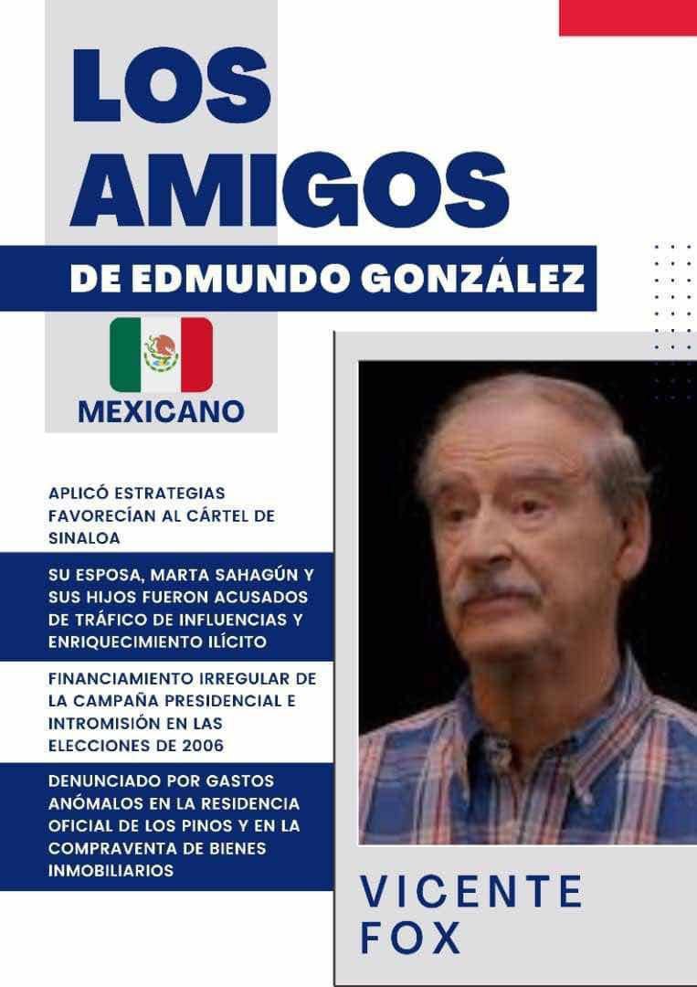 Otro Ex presidente qué se reúne con Edmundo González es Vicente Fox (2000-2006)
Llegó a la Presidencia de México con la promesa de combatir la corrupción, todo fue un “pote de humo”.  Su propia campaña electoral, la cual fue acusada de recibir financiamiento.
#GiraDelFracaso