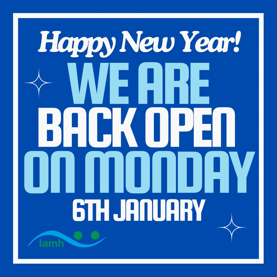 Happy New Year to all our lovely customers! 🎉 

The LAMH Food for Thought and Wellbeing Centre is reopening for the new year on Monday, January 6th, as normal. We can’t wait to welcome you back! 💚💙

#lamh #wishaw #happynewyear