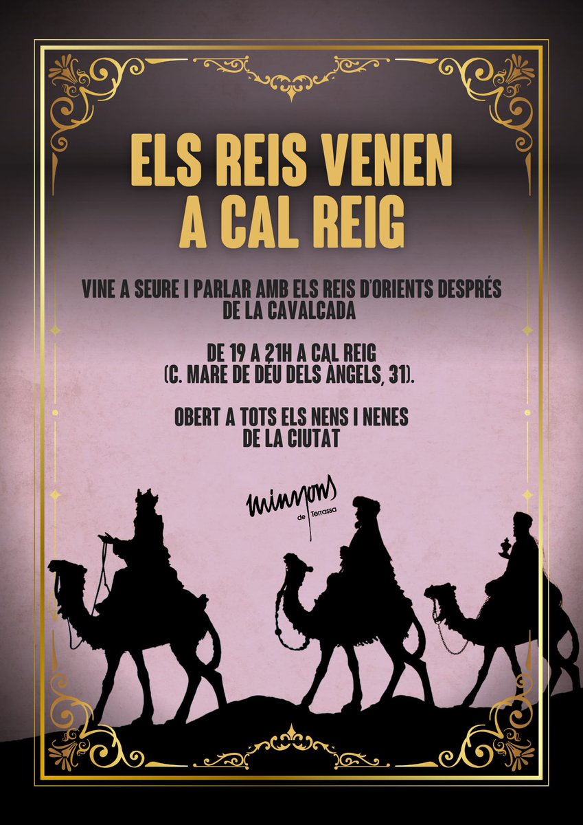 Demà després de la cavalcada vine a parlar amb els reis a Cal Reig.

#Terrassa