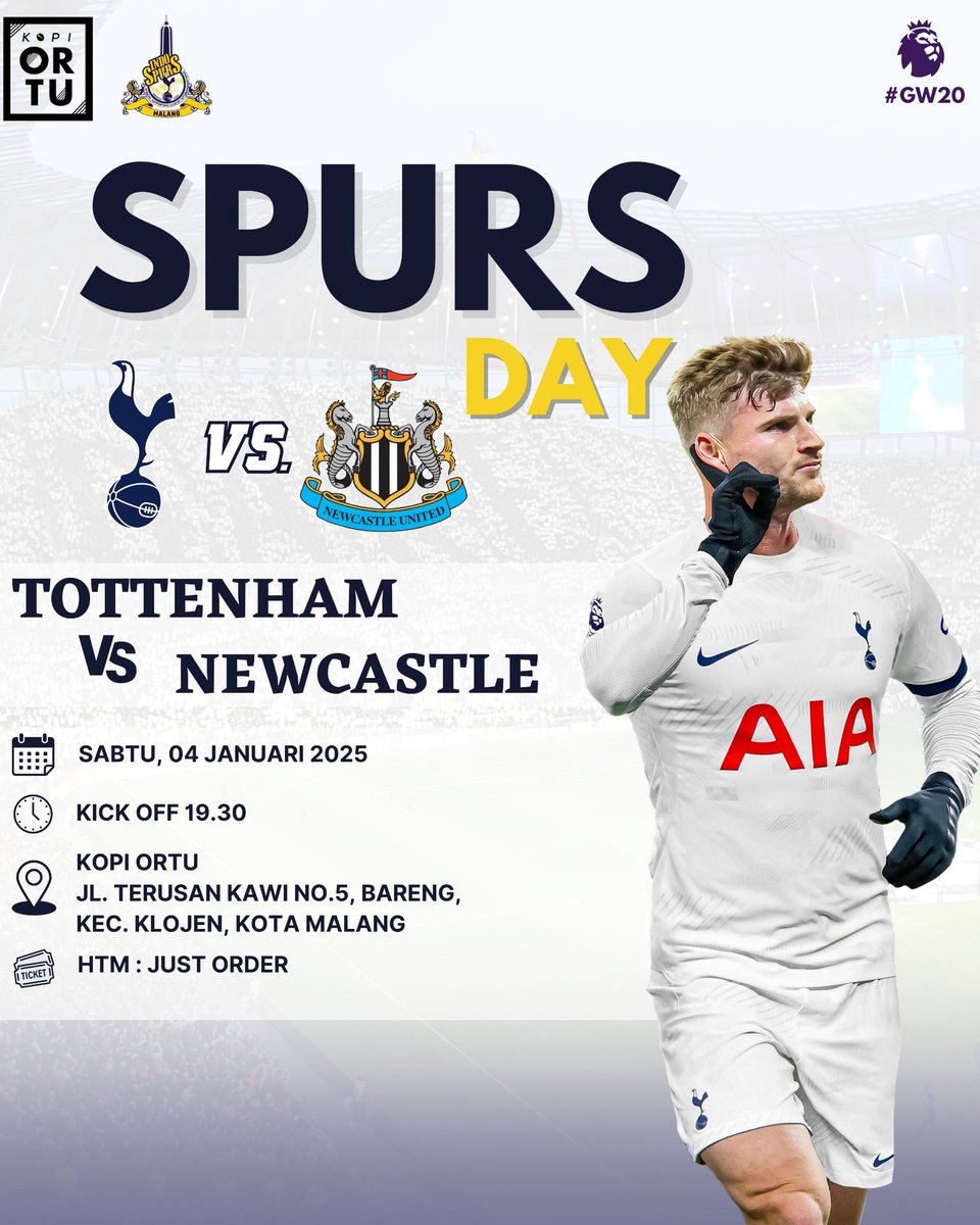 IndoSpurs Malang (@indospurs_mlg) on Twitter photo NOBAR DADAKAN <a href="/premierleague/">Premier League</a> GW20 vs NEWCASTLE
📍Kopi Ortu
📆Sabtu, 4 Januari 2025
🕚 19.30
💵 Just Order
👕 All about spurs
Yokk ramaikan!! #COYS #THFC NOBAR DADAKAN <a href="/premierleague/">Premier League</a> GW20 vs NEWCASTLE
📍Kopi Ortu
📆Sabtu, 4 Januari 2025
🕚 19.30
💵 Just Order
👕 All about spurs
Yokk ramaikan!! #COYS #THFC