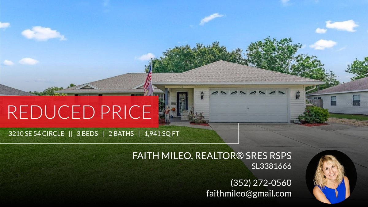 mrsmilezero's tweet photo. 📍 Reduced Price 📍 This recently reduced home at 3210 Se 54 Circle in Ocala won't last long, so, don't wait to set up a showing! Reach out here or at (352) 272-0560 for more information!

Faith Mileo
Realtor®
SRES, RSPS
3... https://t.co/1W4QLPCAK2 https://t.co/qzZK50DziB