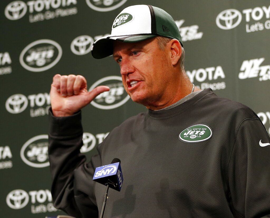 RapSheet's tweet image. Sources: Former #Jets coach Rex Ryan is set to interview with the Jets on Tuesday, an opportunity for Ryan to state his case to his old team. 

Ryan, a current ESPN analyst, has publicly stated his desire for the post he once held. He went 46-50 for NYJ with a 4-2 playoff record.