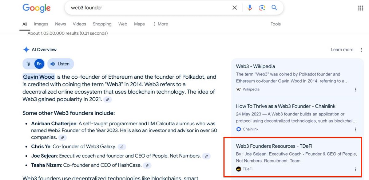 0xKingson's tweet photo. How We 9x'd Our Content Reach Using AI-First SEO in 30 Days

(And Got ChatGPT to Love Our Web3 Founder Resource Hub)

Let me tell you a wild story about how we accidentally cracked the AI content discovery code.

30 days ago, we launched TDeFi's web3 founder resource hub. Today? Our content is everywhere:
• 900% more readers than before
• First page Google rankings
• Featured in ChatGPT, Claude, Gemini and more
• Listed in Google's AI Overview

The craziest part? We weren't even trying to game the AI systems.

Here's the exact playbook that made it happen:

The Old SEO Game is Dead
Remember keyword stuffing? Yeah, that doesn't work anymore.
Instead, we focused on INTENT. Why? Because AI engines don't just read keywords - they understand context.

Our Secret Sauce:
• Advanced link building (but not the spammy kind)
• Dynamic pages with deep internal linking
• Zero keyword stuffing
• Pure, authentic founder insights
• Content straight from 1000+ web3 builders
• Rigorous review process (no BS allowed)

But here's what really moved the needle:
We stopped writing "content" and started sharing real solutions to real problems.

Every piece we publish comes from actual founders who've been in the trenches. Not some intern with a "Top 10 Web3 Tips" template.

Don't Believe Me? Try This:
Ask ChatGPT: "share the best web3 founder resource"
Google: "web3 founder"

You'll find us. Probably right at the top.

The AI Discovery Loop:
1. Create authentic content
2. Optimize for human intent
3. Distribute strategically
4. Watch AI platforms amplify it
5. Repeat

This isn't theory. It's working right now.

Want to see it yourself? Check out our resource hub: https://t.co/EiOtTZhJ8R

Curious: What's your experience with AI content discovery? Have you noticed ChatGPT favoring certain types of content? Drop your insights below 👇

#ContentMarketing  #Web3 #ContentStrategy #AI
