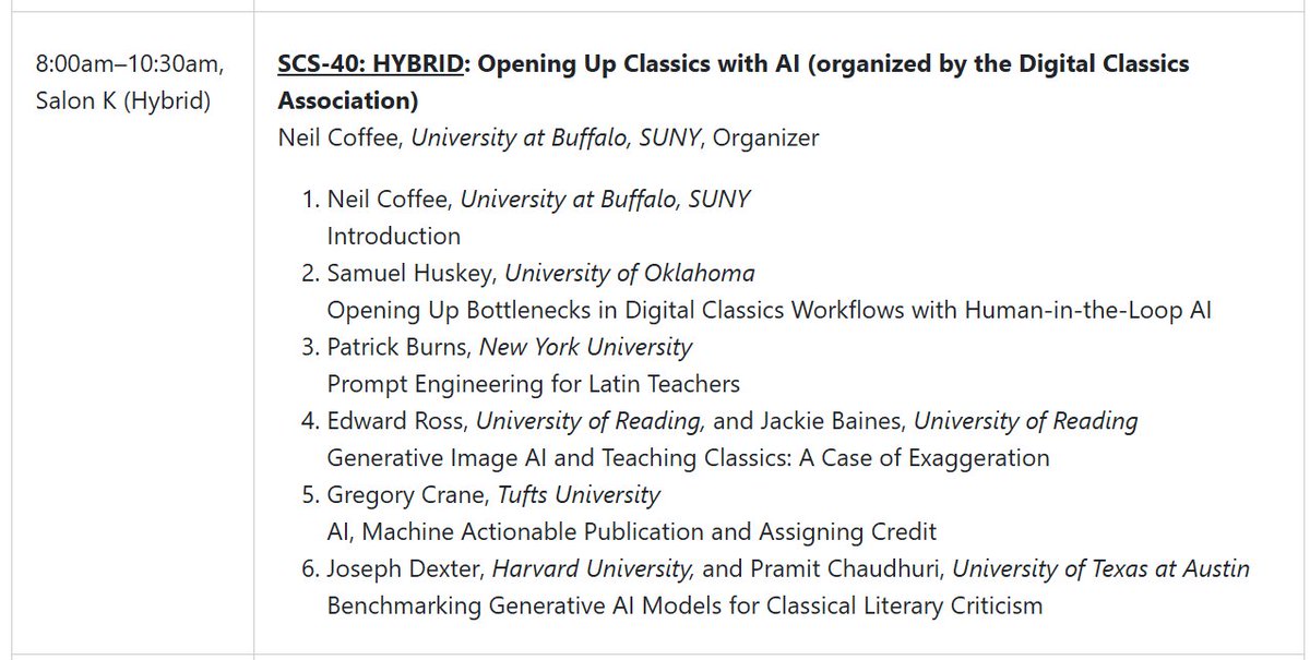 edwardasross's tweet image. Looking forward to Jackie Baines and my presentation at #AIASCS2025 on #GenAI images and the #AncientWorld!
Thanks to the Digital Classics Association for organizing the panel!