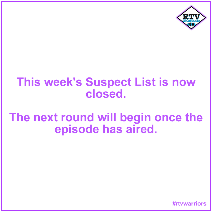 rtvwarriors's tweet photo. #SuspectList and #FirstSuspicions are now closed! Please do not enter after the lines have closed as your vote will not be counted and you may still be charged.

Suspect List will open for Week 2 once the episode has been subtitled. #wieisdemol #widm #rtvwarriors #podcast #recap https://t.co/6qjzY9X4ly
