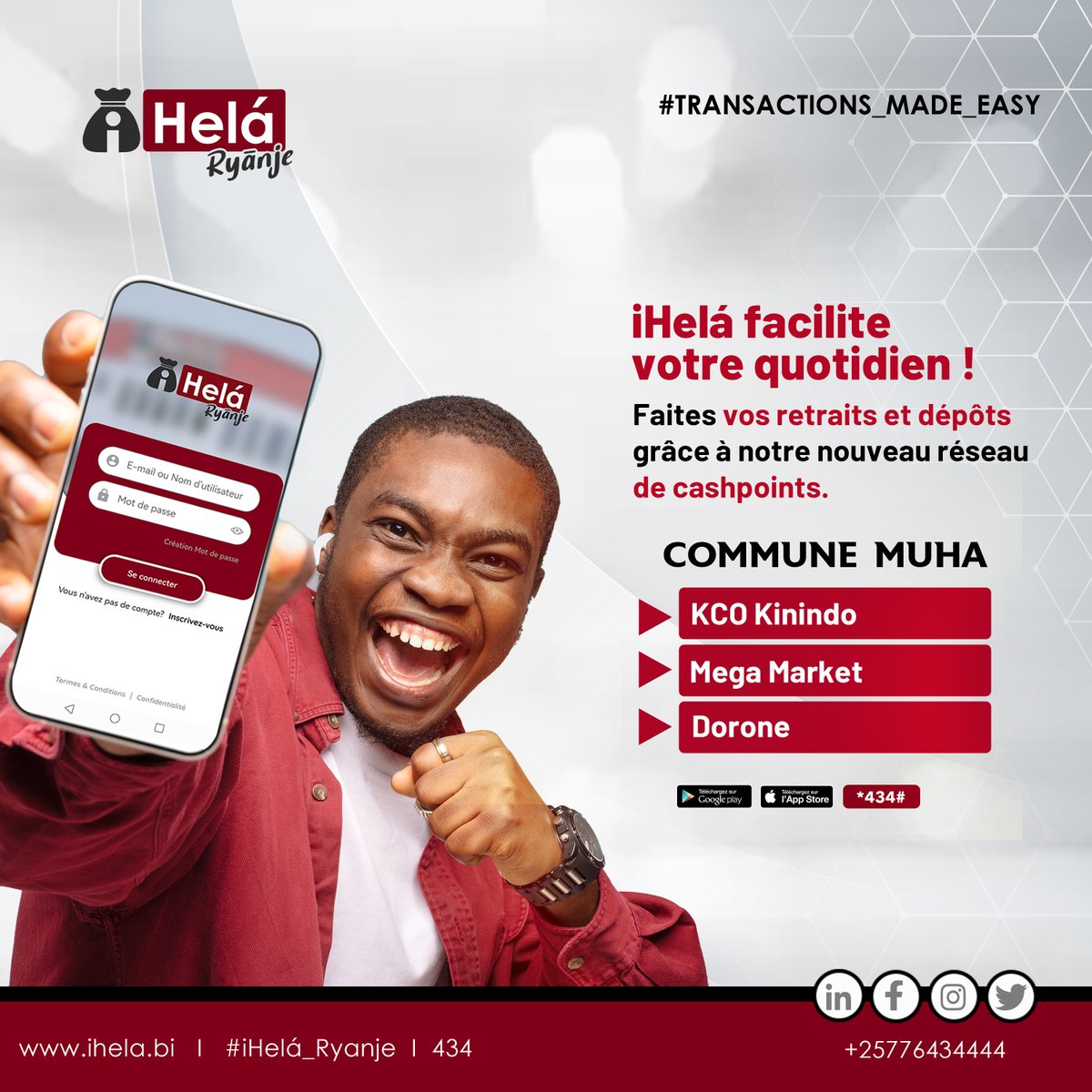 IhelaU's tweet image. Effectuez vos dépôts et retraits en toute simplicité, directement depuis l&apos;application. Gagnez du temps et simplifiez-vous la vie. ⏰
#iHelaRyanje
#Cashpoints
#InnovationFinancière