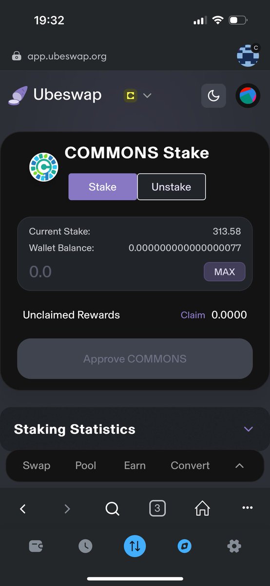 It’s been a month since I’m claiming $COMMONS (10 per day) on <a href="/Celo/">Celo.eth/acc 🦇 🌳</a> thanks to <a href="/CommonsOnchain/">Commons Protocol</a> and staking them on <a href="/ubeswap/">Ubeswap</a> 🤩