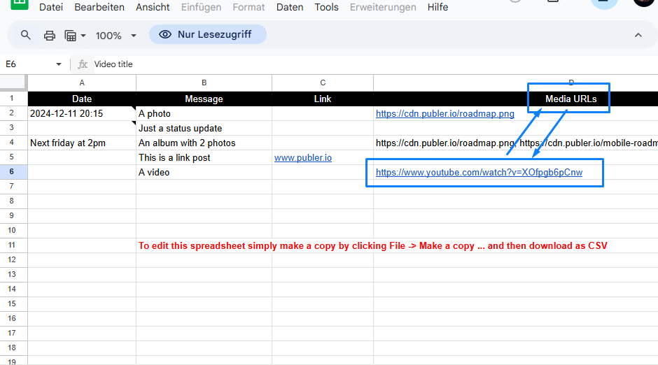 Sinje_S's tweet photo. @publer Hi
do i really have to put a LINK to a video into the media column instead of the link column?? https://t.co/fRYmMJLbVx