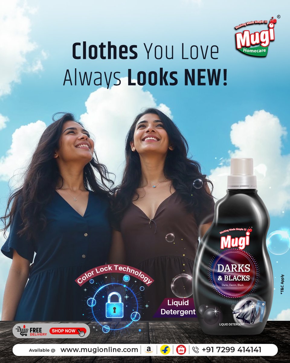 Mugi_Homecare's tweet photo. Clothes you love, always looking NEW!

With Mugi Darks &amp; Blacks Liquid Detergent, your favorite outfits stay vibrant, fresh, and as stunning as the day you bought them.

#Mugi #MugiHomeCare #DarksandBlacks #BlackClothes #Freshness #Clothing #blacklover #ColorLock https://t.co/RAosjWLoW5