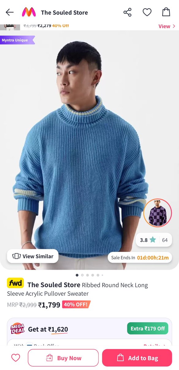 voiceofgc's tweet photo. #Overcharging ₹1799 by @myntra for a blue sweater, but the product tag clearly states the MRP as ₹1699. This is a clear violation of #ConsumerRights. Requesting @GoI_MeitY @jagograhakjago @DoC_GoI to take strict action against such unethical practices. Awaiting comments, Myntra https://t.co/6P6yWspTnE