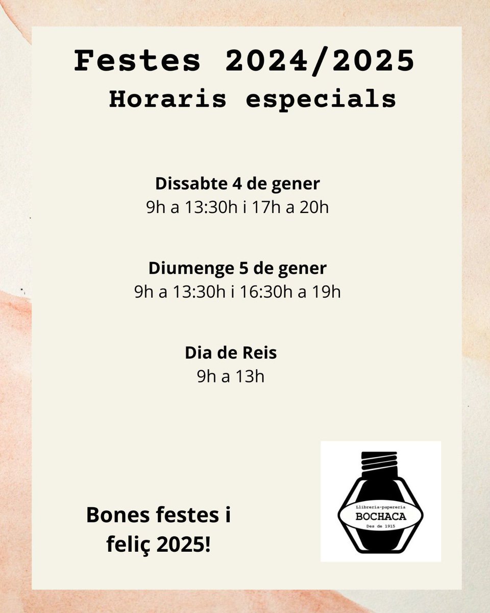 🕑 Ara que encarem la recta final de les festes, us compartim els horaris d’avui, demà i demà passat.

👑 Que passeu uns bons Reis!