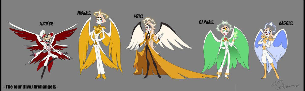 I am now literally obsessed with the heaven side of Hazbin hotel. The ARCHANGELS?? Feed me more??