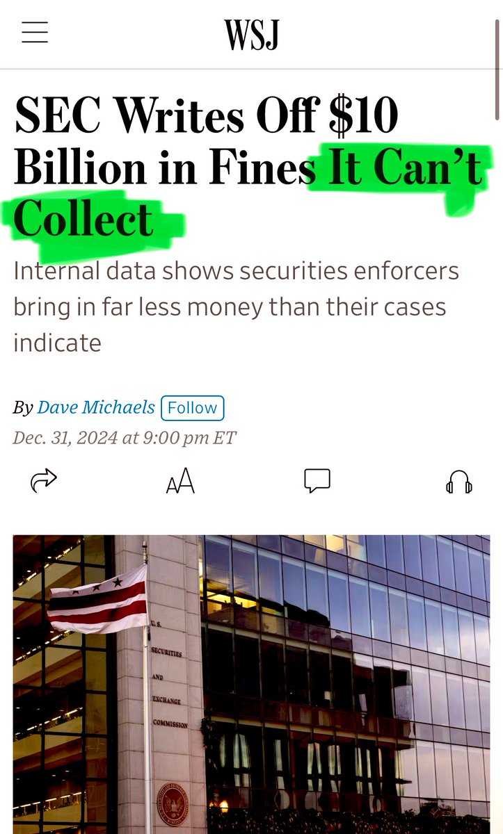 The SEC has failed to collect $10,000,000,000 in fines and opted to stop reporting its collection data in 2019.

They’ve also failed to release the real $GME FTD data despite numerous FOIA requests. If they can’t collect fines and provide real data (on either collections or FTDs)