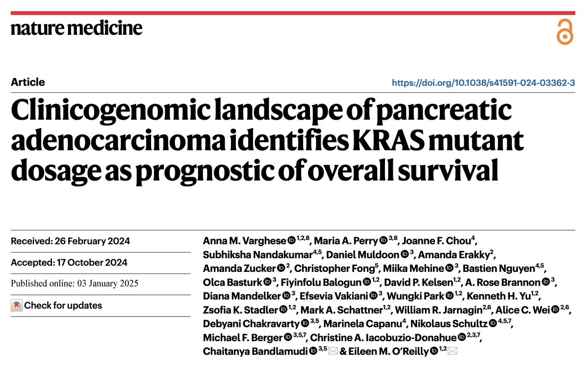 Chai Bandlamudi (@chaiband) on Twitter photo Excited to share our latest in <a href="/NatureMedicine/">Nature Medicine</a>✨
We present a detailed clinico-genomic landscape of pancreatic adenocarcinomas
With important implications for RAS 🎯 therapies
Expertly co-led by <a href="/AnnaVarghese4/">Anna Varghese</a> and <a href="/MariaAPerry/">Maria A Perry</a>. w/<a href="/EileenMOReilly/">Eileen M O’Reilly</a> & colleagues
<a href="/MSKCancerCenter/">Memorial Sloan Kettering Cancer Center</a> Excited to share our latest in <a href="/NatureMedicine/">Nature Medicine</a>✨
We present a detailed clinico-genomic landscape of pancreatic adenocarcinomas
With important implications for RAS 🎯 therapies
Expertly co-led by <a href="/AnnaVarghese4/">Anna Varghese</a> and <a href="/MariaAPerry/">Maria A Perry</a>. w/<a href="/EileenMOReilly/">Eileen M O’Reilly</a> & colleagues
<a href="/MSKCancerCenter/">Memorial Sloan Kettering Cancer Center</a>