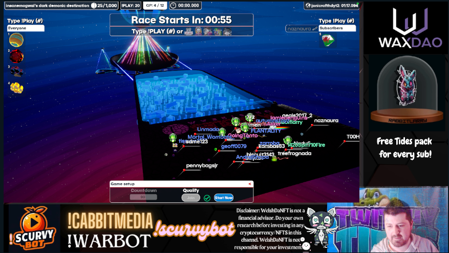 welshdanft's tweet photo. Yo @WAX_io fam, 

Playing @MarblesOnStream and @TwitchyTides for the next hour or so while we earn @WAX_io tokens with @cabbitmedia and @scurvybot! 

Hope to see you there! 🥳🥳🥳🥳🥳🥳

https://t.co/fhpL0j98KS https://t.co/yJTjCs2KFr