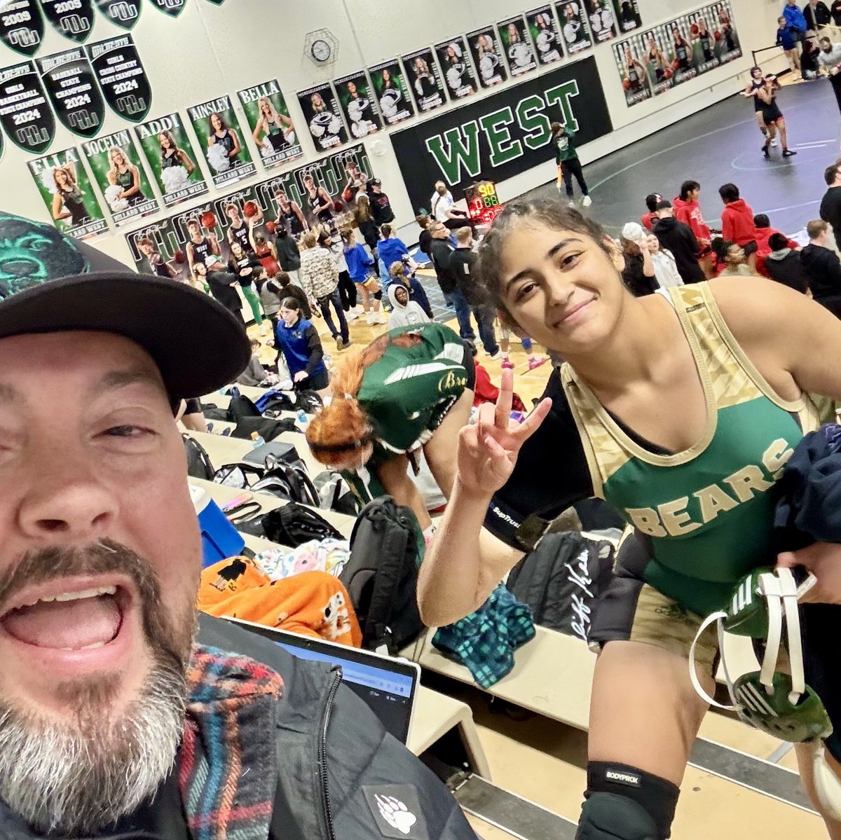 Principal_CK's tweet photo. Day 80 of #180daysofjoy (24-25) is for Liv, Genesis, Val, Joni, Belle, Kendall, and all if the @BryanWrestlers lady wrestlers today. They dominated their pins while I watched. They are all gas and no brakes today at Millard West. #manybearsonebryan https://t.co/1ITbW31gW8