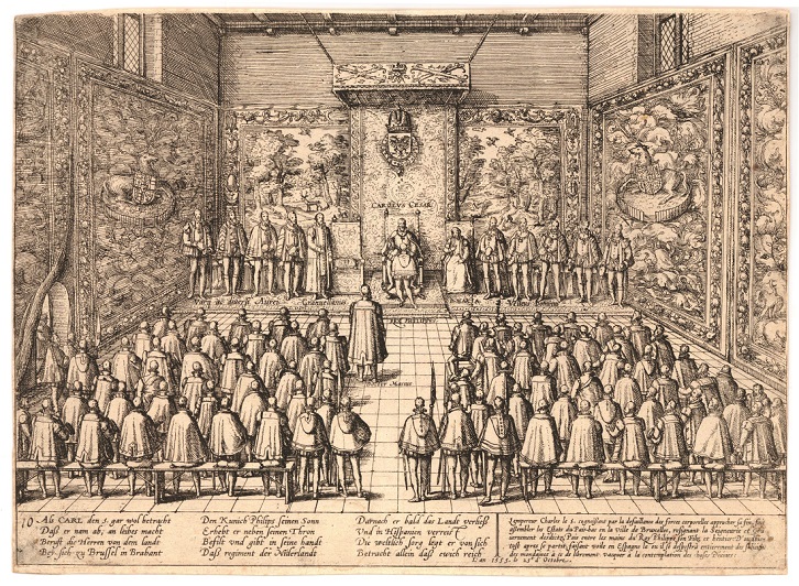 Uiteraard zijn in mijn boek over het Coudenbergpaleis ook afdoende - en tot in de kleinste details -  aandacht besteed worden aan het event van de 16de eeuw: de troonsafstand van Karel V in oktober 1555. Een ceremonie met tranen, een vleugje nostalgie en veel pomp.