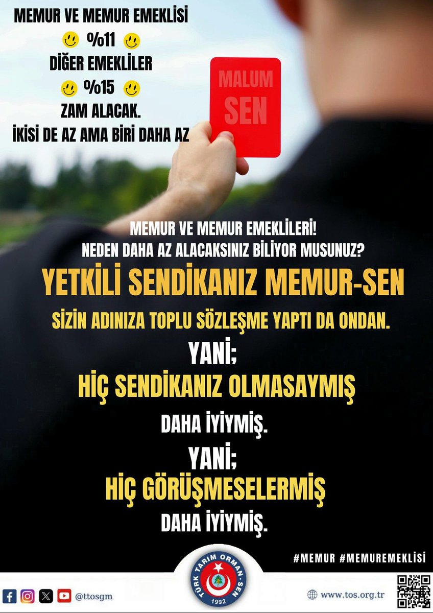 HasanNuriAkca's tweet photo. Memur ve memur emeklisi %11
diğer emekliler  %15 zam alacak.
İkisi de az ama biri daha az.

Memur ve Memur Emeklileri!

NEDEN DAHA AZ ALACAKSINIZ BİLİYOR MUSUNUZ?

Yetkili Sendika Memur-Sen tüm memurlarımız adınıza toplu sözleşmeyi imza altına aldıda ondan..!
#MemuraRefahPayı https://t.co/Lss8HqwYTb