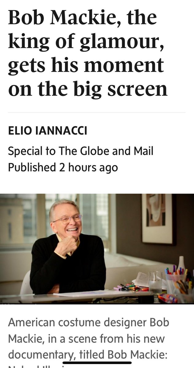 ElioIannacci's tweet photo. Profiled the icon behind the icons. Mr. BOB MACKIE aka the King of Glamour. In today's @globeandmail https://t.co/9TxKI5l2Mm