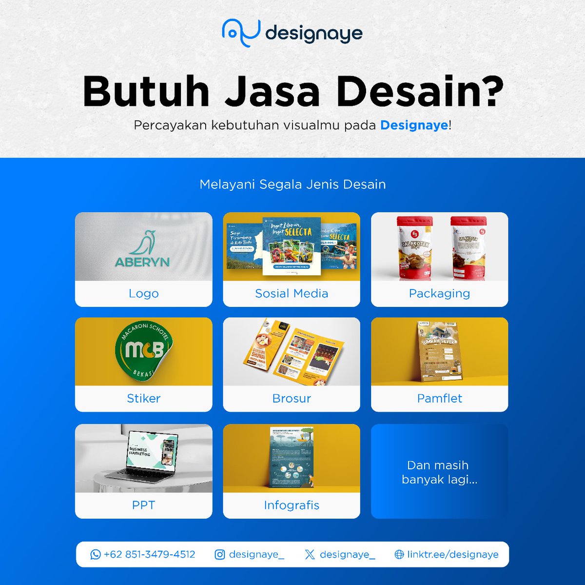 designaye_'s tweet image. Haii^^ yang lagi butuh desain logo, sosmed, packaging, flyer, ppt atau kebutuhan desain lainnya bisa di Designaye yaa!✨️
Dijamin desain berkualitas + free konsultasi sepuasnya, hubungi wa berikut wa.me/+6285134794512 

#zonauang #zonajajan #zonaba #zonaBU