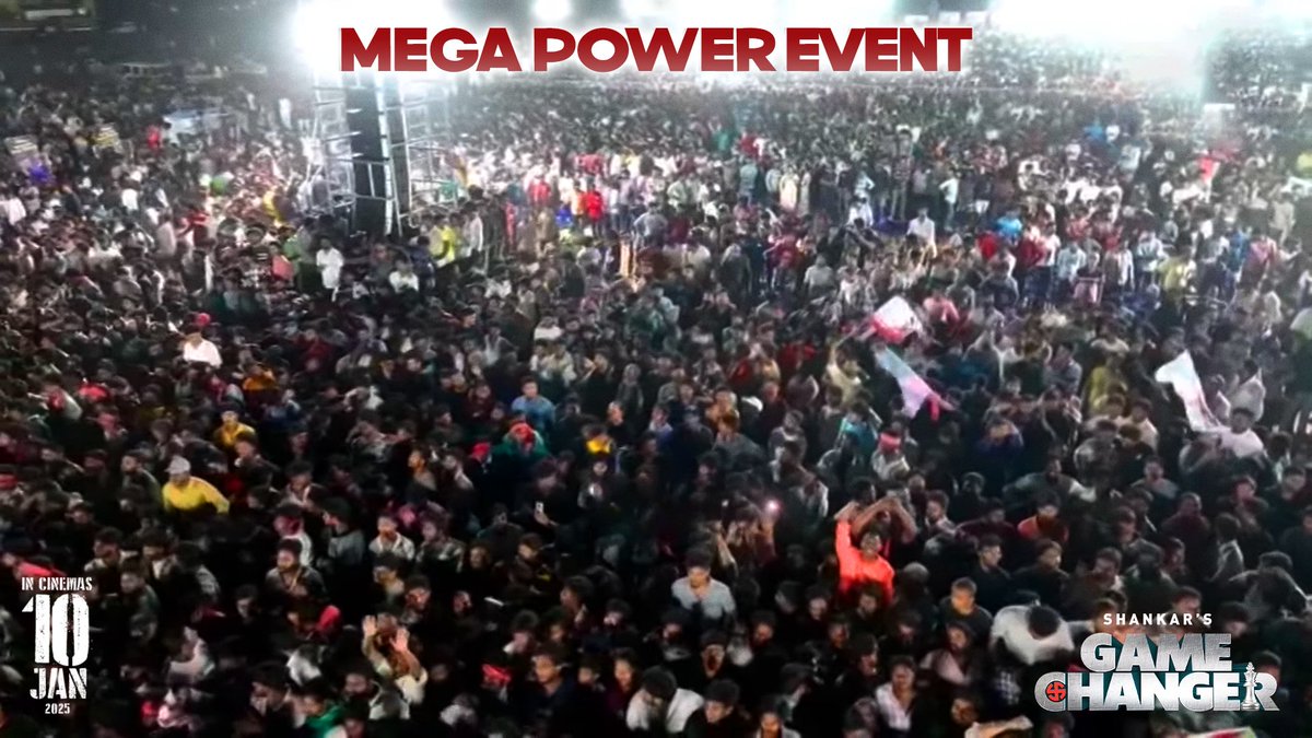 GameChangerOffl's tweet image. The festivities have kicked off in Rajahmundry! 💥💥❤️‍🔥

A jam-packed ground with electrifying chants! ✊🏼
#MegaPowerEvent #GameChanger