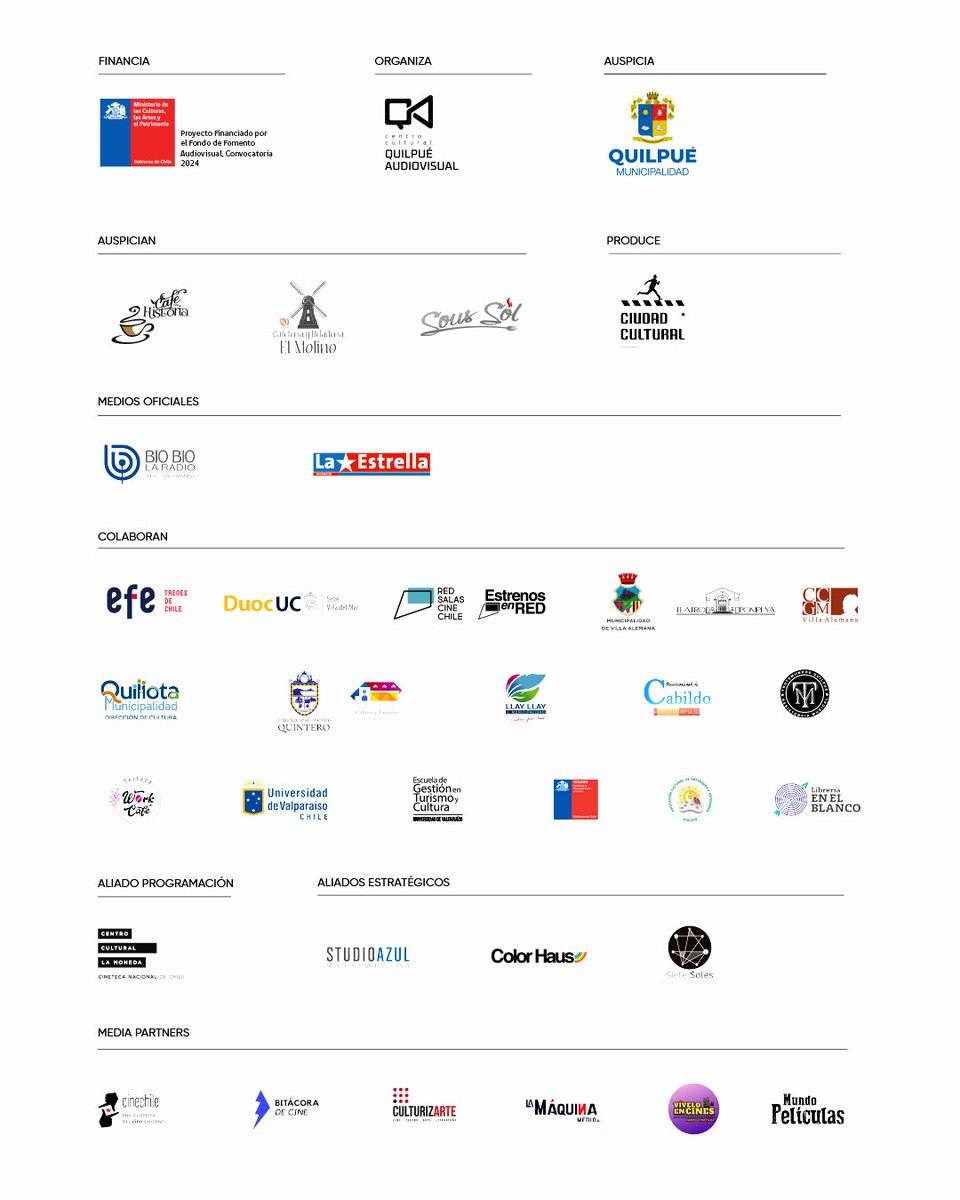 😍 Sé parte del 17° Festival de Cine Chileno FECICH

¡Del 24 de enero al 1 de febrero 2025 mirémonos en el cine!

Financia: <a href="/culturasvalpo/">Culturas Valparaíso</a> 
Organiza: <a href="/ccqaudiovisual/">Quilpué Audiovisual</a> 
Auspicia: <a href="/muni_quilpue/">Municipalidad de Quilpué</a>