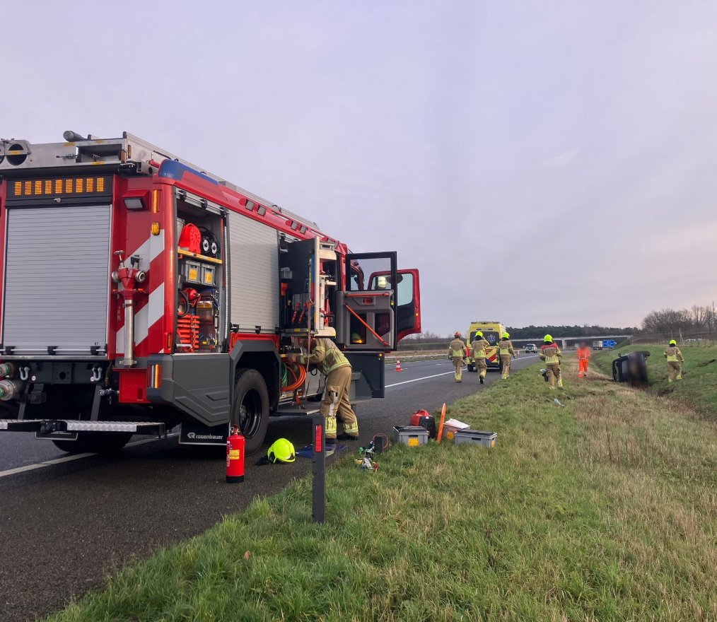 Ongeval op de A2 bij Kelpen-Oler, brandweer uitgerukt