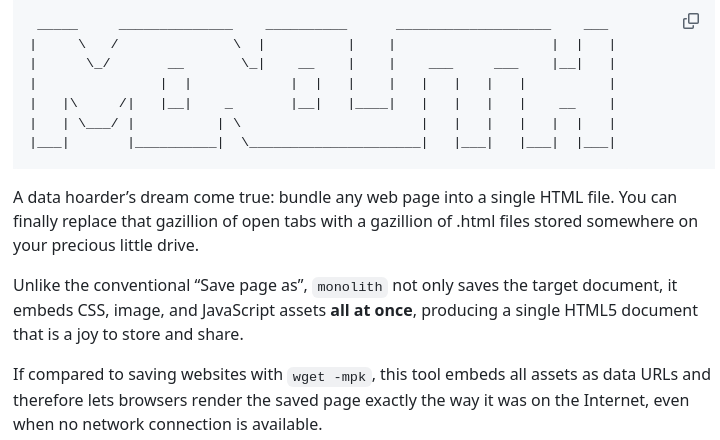 tom_doerr's tweet image. CLI tool to save web pages as a single HTML file, embedding CSS, images, and JavaScript assets