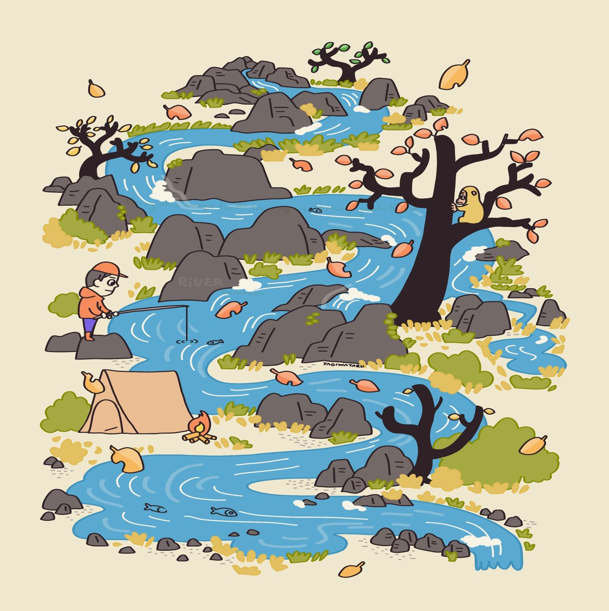 「川をテーマに描いたイラストです。」|ヤギワタルのイラスト