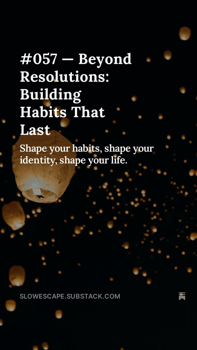 slowescapeco's tweet photo. Resolutions fade, but systems endure.

As we enter 2025, it’s time to rethink your approach to personal growth. Explore practical strategies for building habits that last and creating meaningful change in your life, and more, in our latest issue:

https://t.co/ZhiSS38qMz https://t.co/VjUC83gpdr