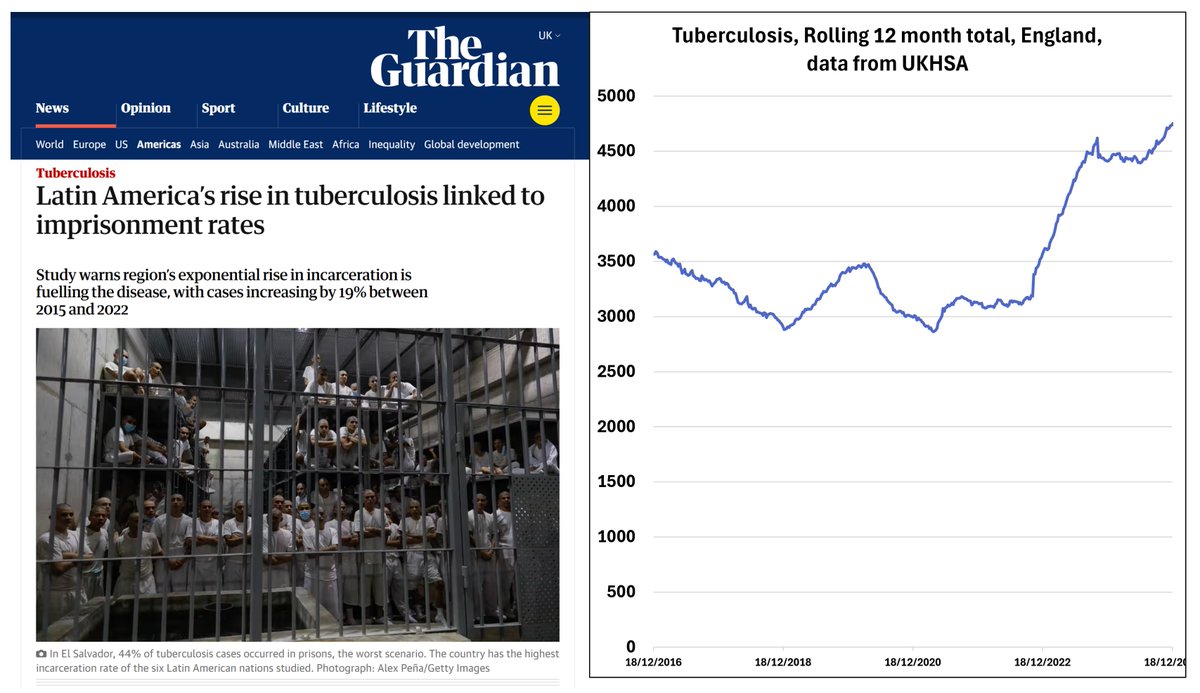 Hmm.
So they're blaming the *19%* rise in tuberculosis between 2015 and 2022 in Latin America on imprisonment rates.

What are they blaming the *MORE THAN FIFTY PERCENT* rise in tuberculosis between 2022 and 2024 in England on?