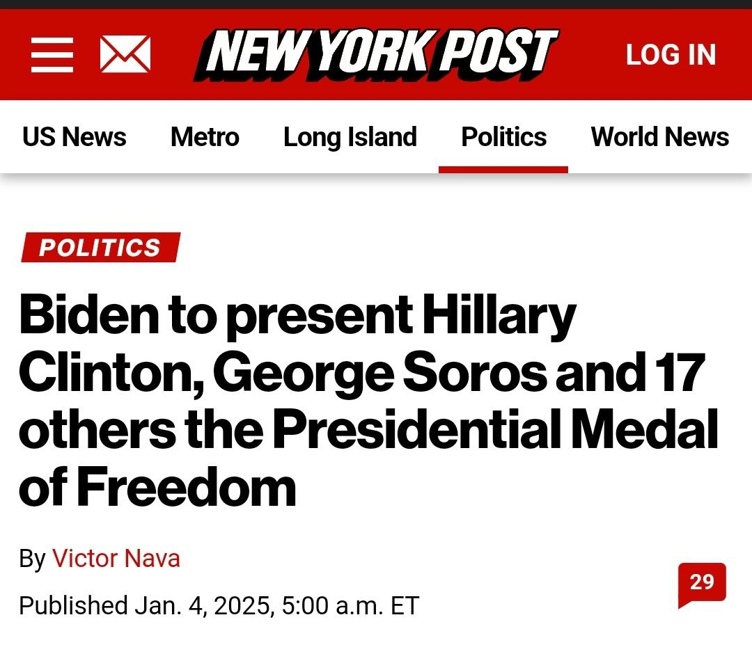KailashGWagh's tweet photo. Radical Leftist #Democrat President #JoeBiden to present #PresidentialMedalOfFreedom to Communist Billionaire #GeorgeSoros #HillaryCinton and 17 others … #Biden to award Soros with Presidential Medal Award. 

1. Soros is sponsor,promoter, does funding and was major campaigner of #KamalaHarris in USA2024Elections and #RahulGandhi in #LokSabhaElections2024 

2. #GeorgeSoros son #AlexSoros sponsored, funded and facilitated appointment of majority of DA-District Attorneys in USA courts ! 

3. #Soros sponsored USA Attorney registered case/indictment in USA court against #GautamAdani ! Soros front #Hindenburg report created Toolkit was used by RahulGandhi against #Adani .

4. Every time just before Parliament session in India , RahulGandhi goes for his mysterious foreign visits allegedly to receive free new toolkit from Soros and his ecosystem to disturb Parliament.
