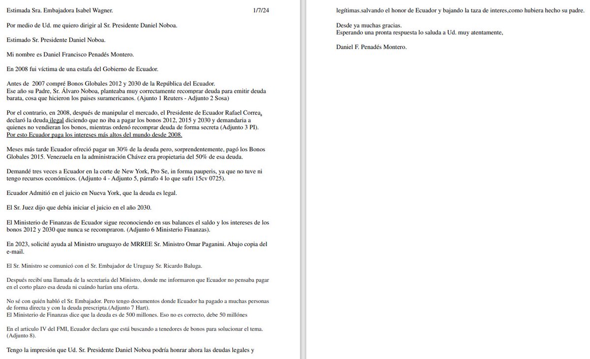 <a href="/DanielNoboaOk/">Daniel Noboa Azin</a> En julio, a través de la embajada, le envié una carta y no obtuve respuesta.

Su padre quería pagar esta deuda, por qué Ud. no?