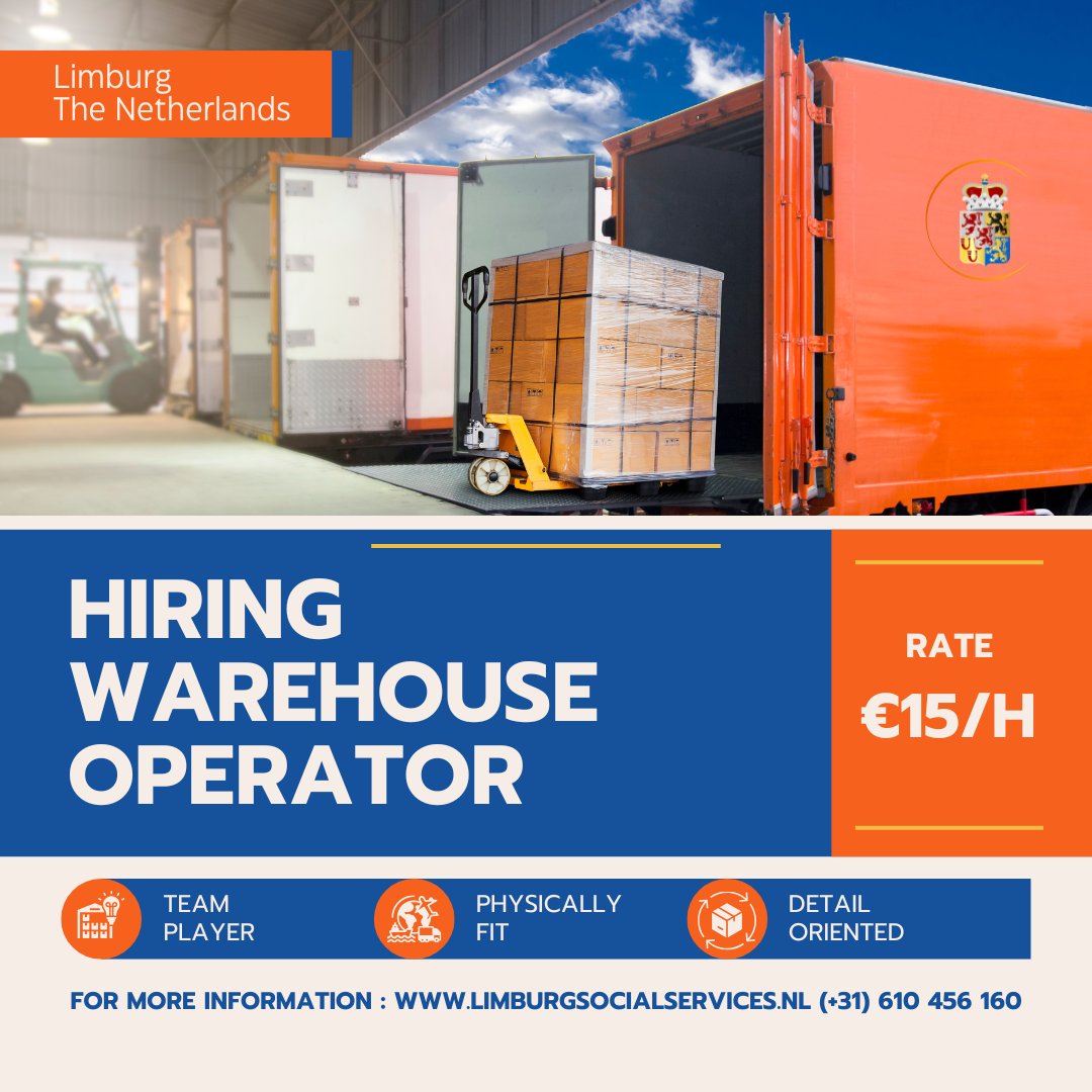 LimburgServices's tweet photo. 🚨 We’re Hiring! 🚨
📍 Echt, Netherlands | 💼 Limburg Social Services

✨ Role: Reachtruck Driver &amp; Order Picker
💰 €15/h + 8.75% shift allowance

🎓 Valid reachtruck cert. &amp; English required

📩 Apply: info@limburgsocialservices.nl
📞 +31 610 456 160

Join us now! 🚀

#hiring https://t.co/Sm2iwn0Yfu