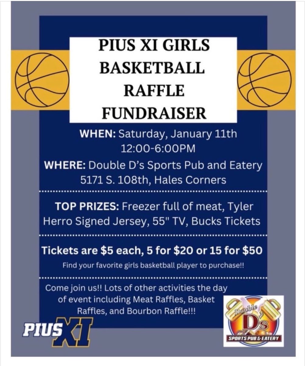 PiusLadyballer's tweet image. A WEEK FROM TODAY!! SATURDAY JAN.11th Come out for an afternoon of raffles, food, drinks and some amazing Pius XI girls basketball players! 🙌🏼 #fundraiserevent