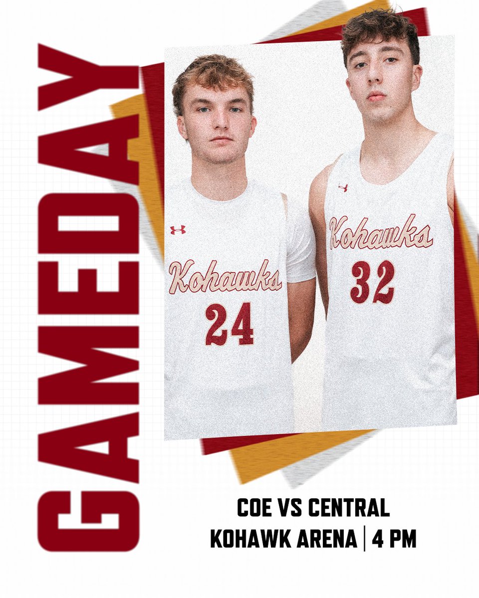 🏀<a href="/CoeCollegeHoops/">Coe College Men’s Basketball</a> Gameday❗️

🆚 Central
⏰ 4 PM 
📍 Kohawk Arena 
📺 bit.ly/KohawkStreaming
📊 bit.ly/CoeMBB

#KohawkNation