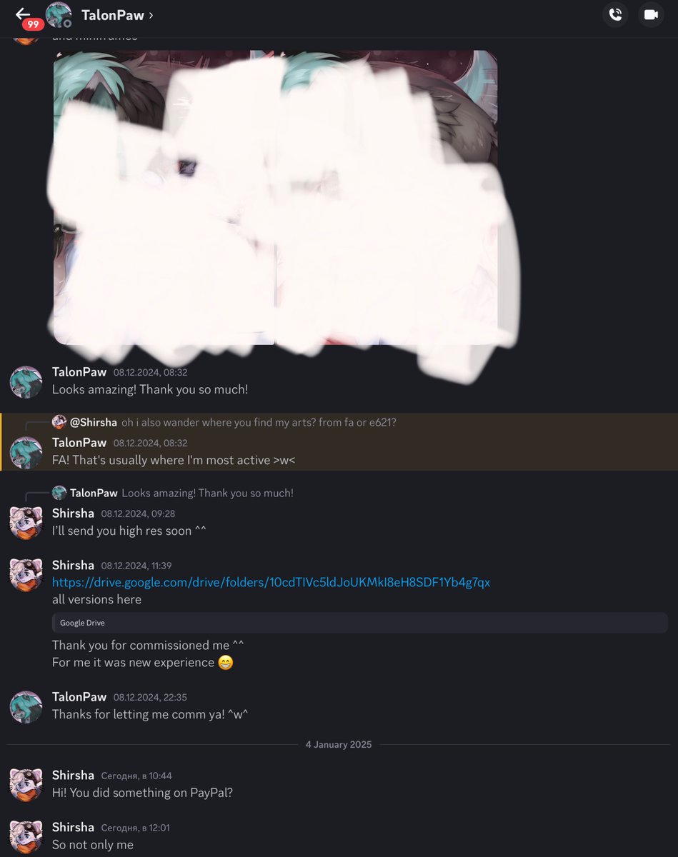 Shirshaart's tweet photo. Need to warn everyone

As you may know this person scammed a lot of artists including me. He makes refunds from PayPal after artists done his art. It was one of my biggest art with a lot of alts and miniframes.  This is really frustrating https://t.co/H6cQA5zXGT