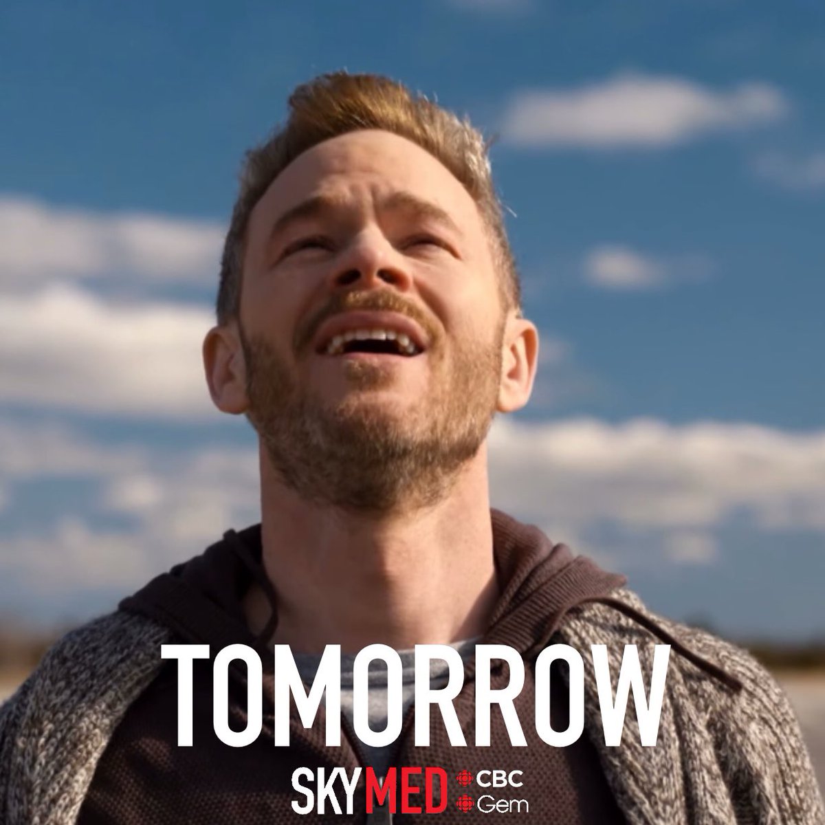 DanLaw1991's tweet photo. Breathe a sigh of relief because the wait is almost over. Brand new #SkyMed airs tomorrow! 

Be sure to tune in through @CBC or @cbcgem &amp; keep your eyes peeled for international dates dropping soon. https://t.co/VcZROdBidh