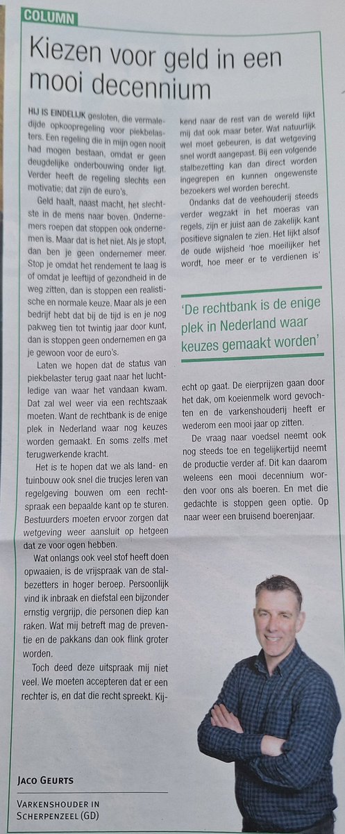 ' de rechtbank is de enige plek in NL waar keuzes gemaakt worden ' 

Weer een goeie column van Jaco Geurts uit <a href="/RegioFoodValley/">Regio Foodvalley</a> 

Gelukkig kiezen heel veel boeren nog steeds voor #Ondernemend