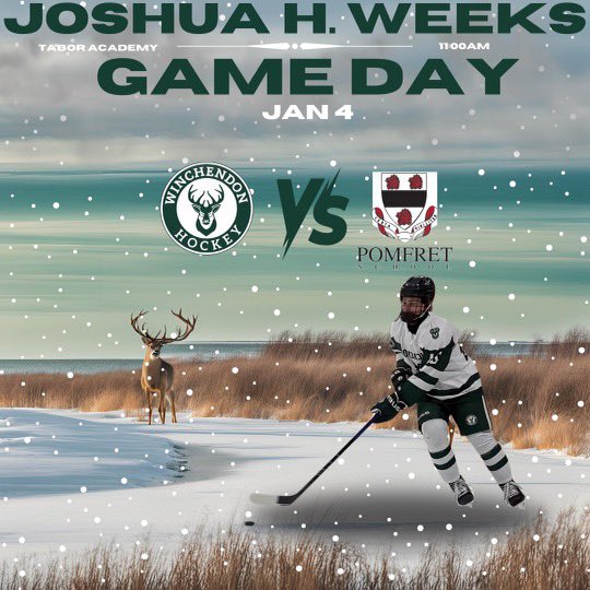 The Winchendon School Boy’s Hockey (@hockey_winch) on Twitter photo Winch opens up the Joshua Weeks Tournament this morning!
🆚 Pomfret
⏰ 11:00
📍 Bourne, MA
📺 fan.hudl.com/usa/ma/marion/…
<a href="/USHRhockey/">USHR</a> <a href="/NZPrepHockey/">NZPrepHockey</a> <a href="/HNIBonline/">Hockey Night</a> Winch opens up the Joshua Weeks Tournament this morning!
🆚 Pomfret
⏰ 11:00
📍 Bourne, MA
📺 fan.hudl.com/usa/ma/marion/…
<a href="/USHRhockey/">USHR</a> <a href="/NZPrepHockey/">NZPrepHockey</a> <a href="/HNIBonline/">Hockey Night</a>