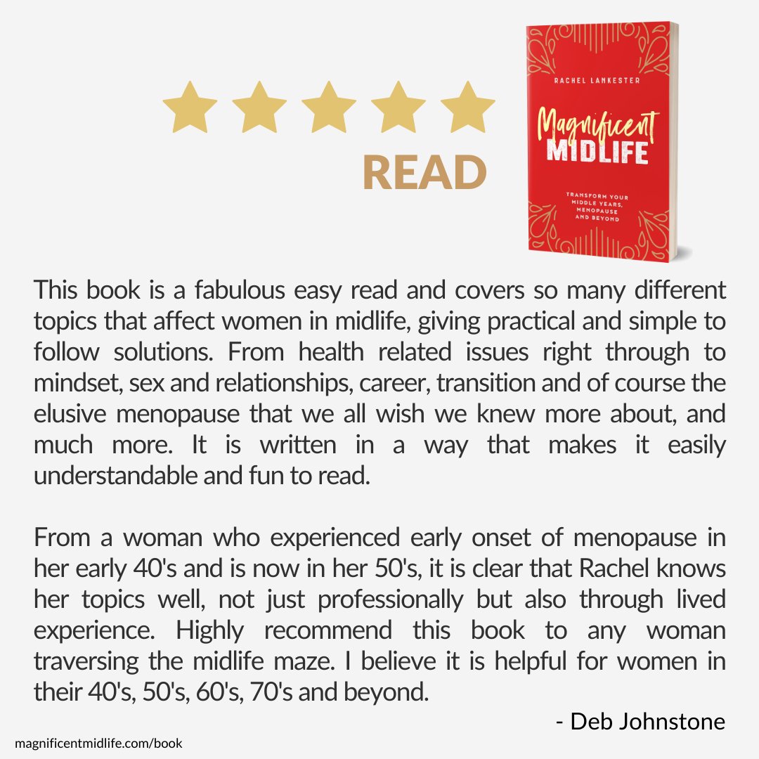 Thank you for the great review! Get your copy of Magnificent Midlife: Transform Your Middle Years, Menopause &amp; Beyond at magnificentmidlife.com/book Get the messy stuff sorted &amp; build the next chapter of your dreams. #MagnificentMidlife #midlife #nextchapter