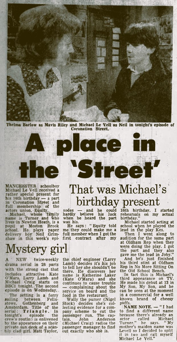 TvDidYouSee's tweet photo. #OnThisDay 5 January 1981
A PLACE IN THE 'STREET' - That was Michael's birthday present: Manchester Schoolboy #MichaelLeVell received a rather special present for his 16th birthday - a part in #CoronationStreet as paperboy Neil Grimshaw. https://t.co/8zylpxZyTI
