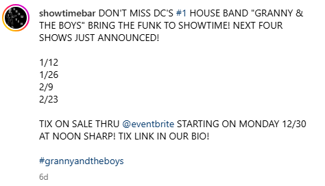 a week from today on Sunday, 01-12-2025

Granny and The Boys bringing the funk

at #BloomingdaleDC's <a href="/Showtime_DC/">Showtime</a> 

🎶