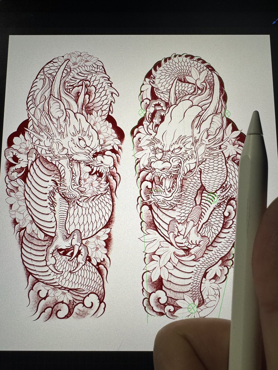 ダブルドラゴン😆
.
#下絵 #イラスト #イラスト好きな人と繋がりたい #tattoodesign #dragontattoo