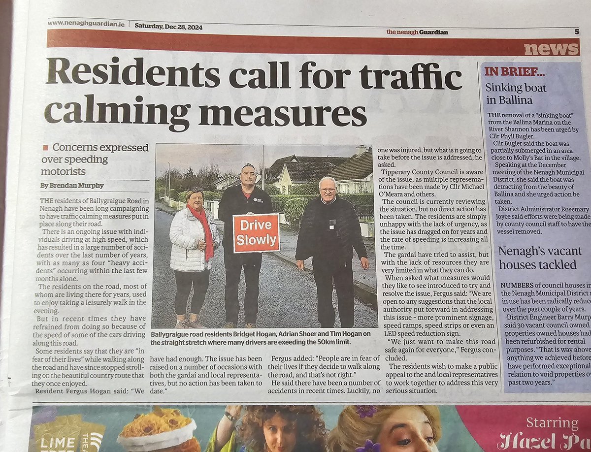 murfae86's tweet photo. Thanks to the @NenaghGuardian for publishing my article highlighting the concerns of the residents of Ballygraigue Road about their request for help in getting traffic calming measures put in place.

If you have any issues in your area you want highlighted send me a pm. https://t.co/cRpksP60Cm