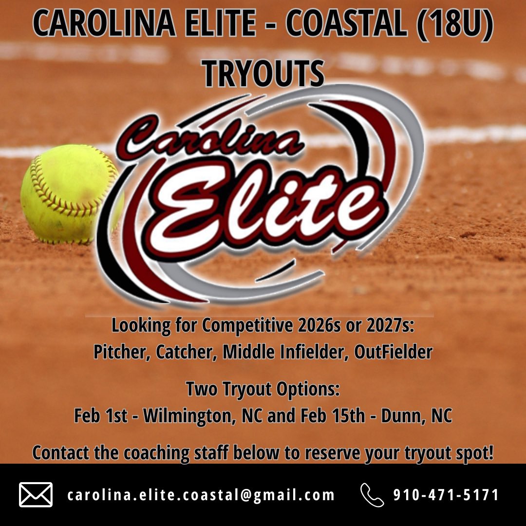 Carolina Elite Coastal (18u) (@cecoastal18u) on Twitter photo Look to fill 4 spots. Contact us to reserve a tryout spot.
<a href="/CarEliteNCorg/">@CarolinaEliteOrg</a> <a href="/MaddalunaDave/">Dave Maddaluna</a> Look to fill 4 spots. Contact us to reserve a tryout spot.
<a href="/CarEliteNCorg/">@CarolinaEliteOrg</a> <a href="/MaddalunaDave/">Dave Maddaluna</a>