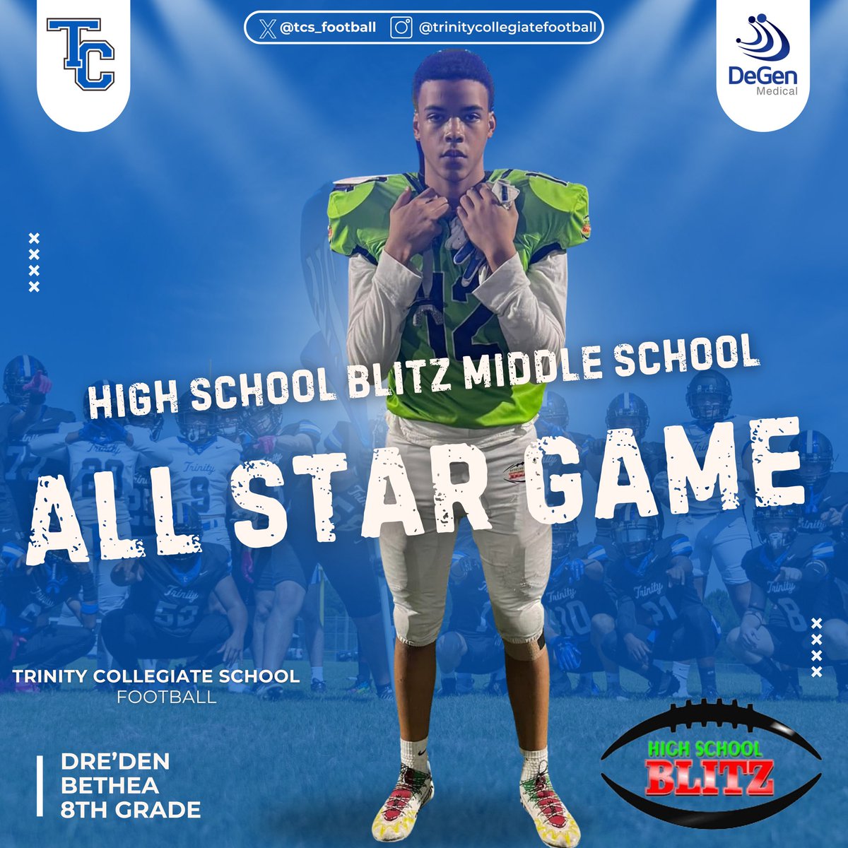 Congrats to 8th Grader Dre’den Bethea for being selected to represent our program at the <a href="/HighSchoolBlitz/">High School Blitz</a> Middle School All Star Game last weekend! Look out for big things from Dre’den in the next few years! #RecruitTCS